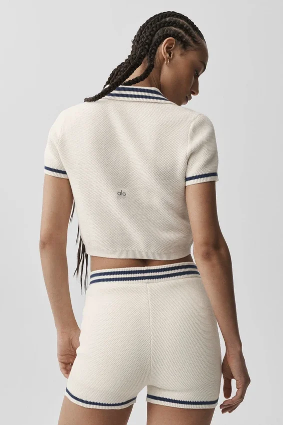 Tennis Club Strikkegenser Knit Cropped Polo – Elfenben/Marineblå