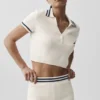 Tennis Club Strikkegenser Knit Cropped Polo – Elfenben/Marineblå