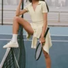 Tennis Club Strikkegenser Knit Cropped Polo – Oatmeal/White