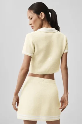 Tennis Club Strikkegenser Knit Cropped Polo – Oatmeal/White