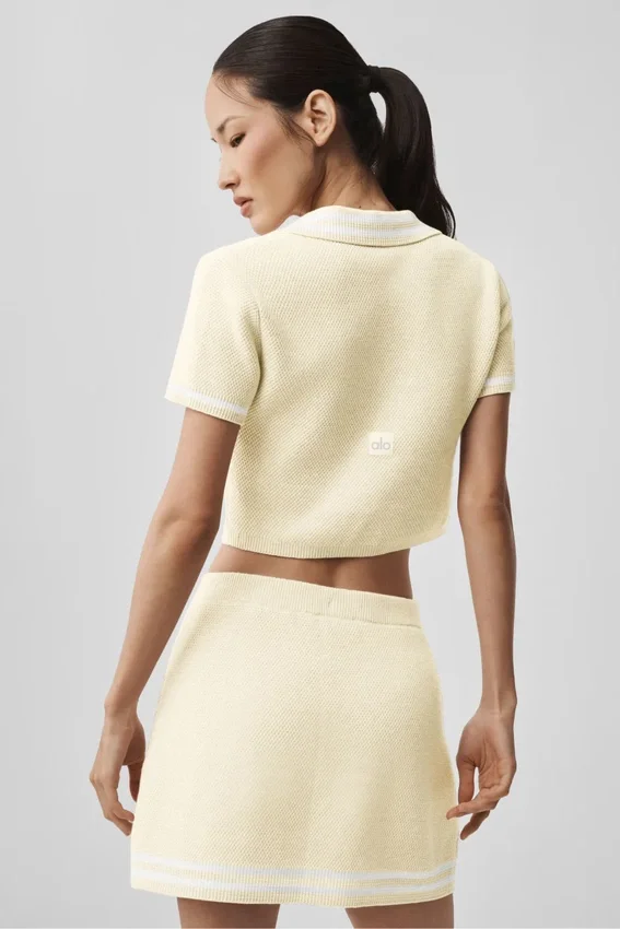 Tennis Club Strikkegenser Knit Cropped Polo – Oatmeal/White