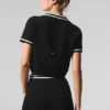 Tennis Club Strikkegenser Knit Cropped Polo – svart/elfenben