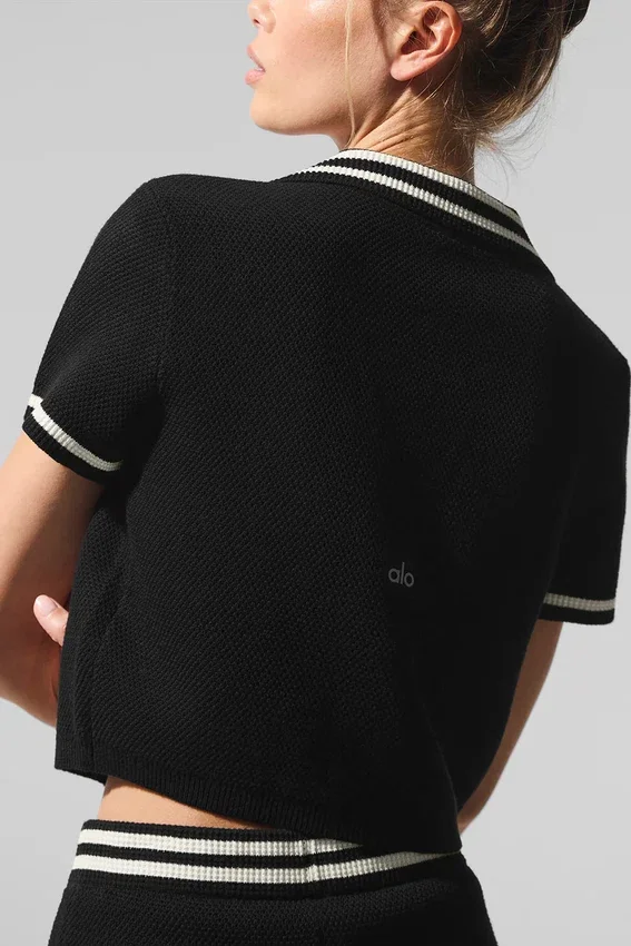 Tennis Club Strikkegenser Knit Cropped Polo – svart/elfenben