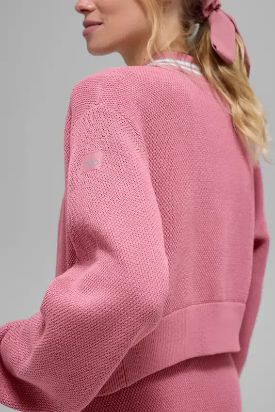 Tennis Club Strikkegenser Knit Full Zip Jakke – Pink Wild Rose/White
