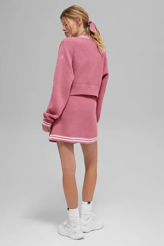 Tennis Club Strikkegenser Knit Full Zip Jakke – Pink Wild Rose/White