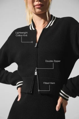 Tennis Club Strikkegenser Knit Full Zip Jakke – Svart/Elfenben