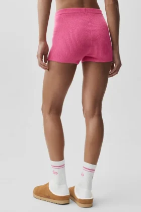 Ull- og kashmirbukse med ribbestrikk – «Noble Shorts» – paradisrosa