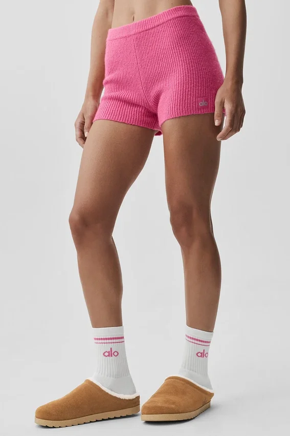 Ull- og kashmirbukse med ribbestrikk – «Noble Shorts» – paradisrosa