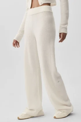 Ull- og kashmirbukser med High-Waist og vide ben fra New Class – Ivory