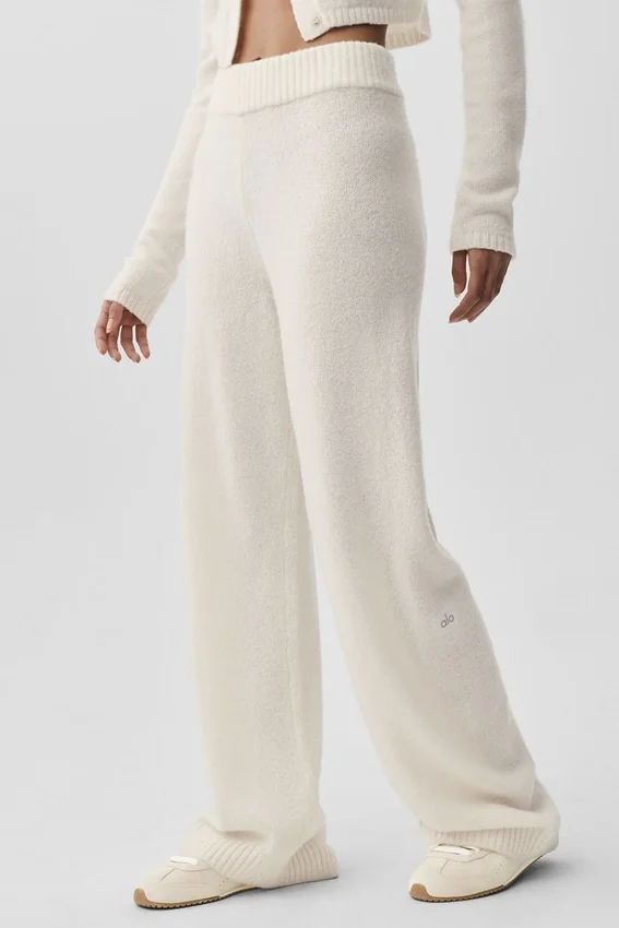 Ull- og kashmirbukser med High-Waist og vide ben fra New Class – Ivory