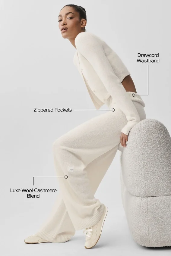 Ull- og kashmirbukser med High-Waist og vide ben fra New Class – Ivory