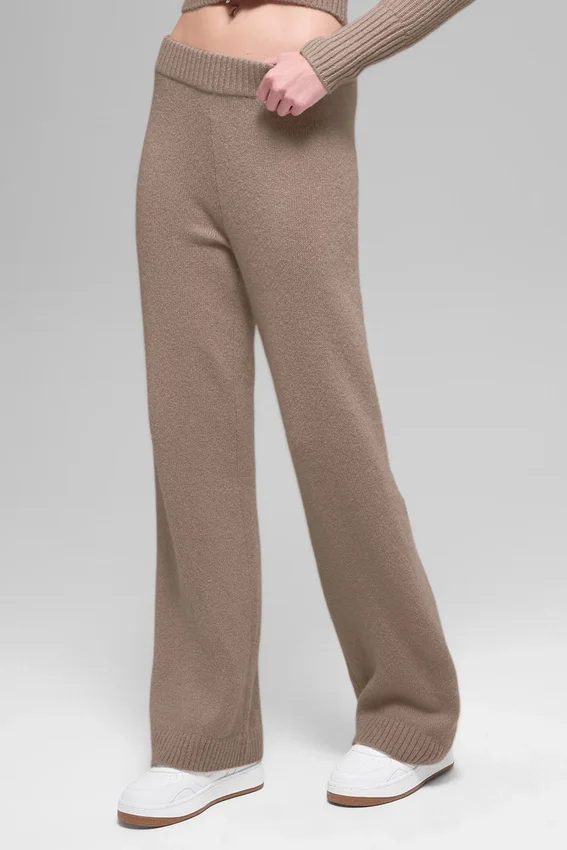 Ull- og kashmirbukser med High-Waist og vide ben – New Class – Chai Latte