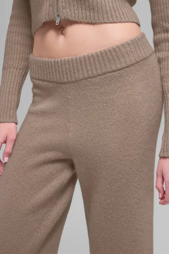 Ull- og kashmirbukser med High-Waist og vide ben – New Class – Chai Latte