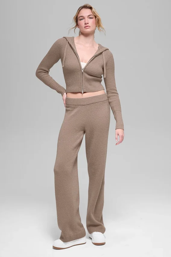 Ull- og kashmirbukser med High-Waist og vide ben – New Class – Chai Latte