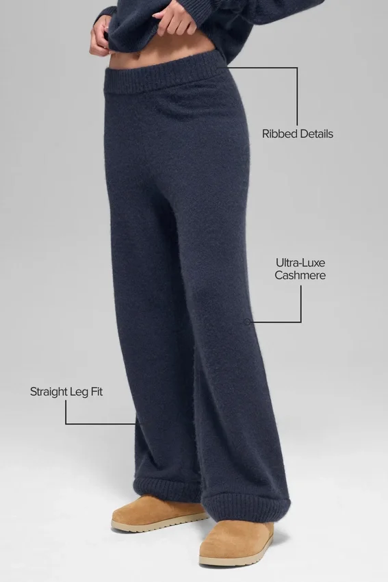 Ull- og kashmirbukser med High-Waist og vide ben – New Class – marineblå