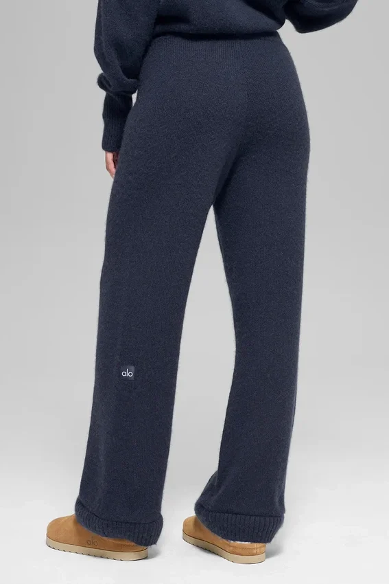 Ull- og kashmirbukser med High-Waist og vide ben – New Class – marineblå