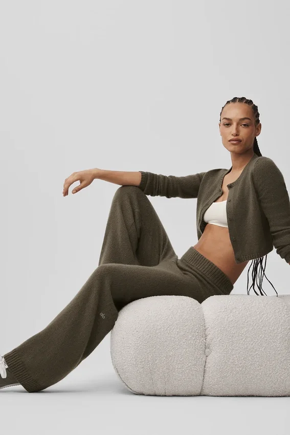 Ull- og kashmirbukser med High-Waist og vide ben – Olive Tree