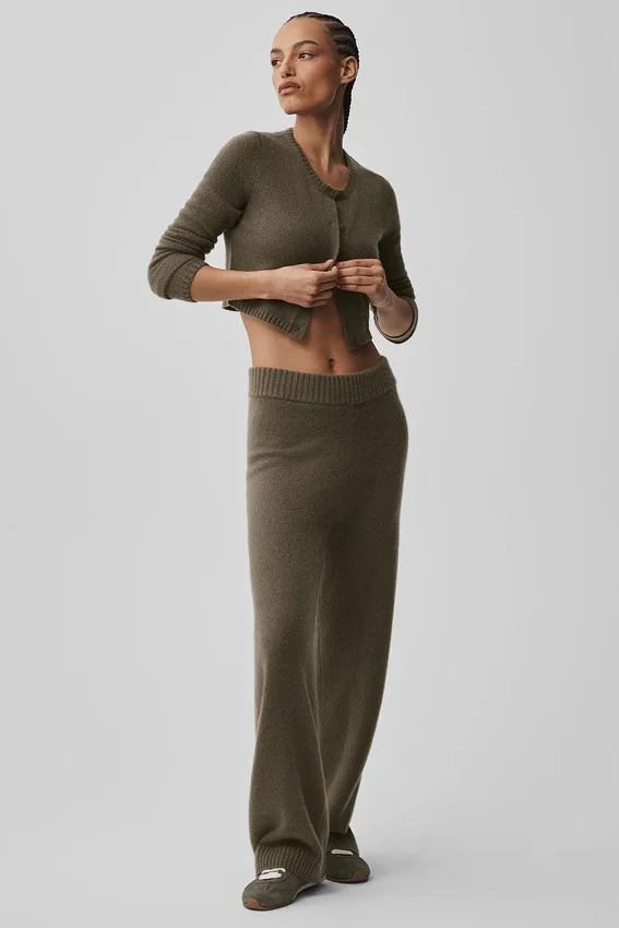 Ull- og kashmirbukser med High-Waist og vide ben – Olive Tree