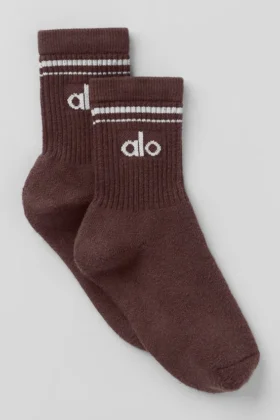 Unisex halvhøye retro-sokker – Brownstone/hvit