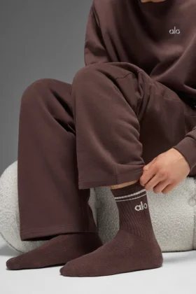 Unisex halvhøye retro-sokker – Brownstone/hvit