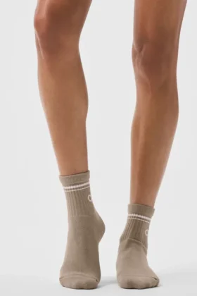 Unisex halvhøye retro-sokker – Gravel/hvit