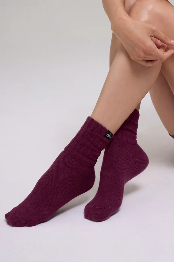 Unisex halvhøye scrunch-sokker – burgunder