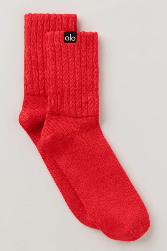 Unisex halvhøye scrunch-sokker – knallrød