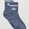 Unisex halvhøye Throwback-sokker – Bluestone/hvit