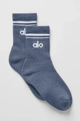 Unisex halvhøye Throwback-sokker – Bluestone/hvit