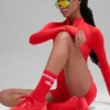 Unisex halvhøye Throwback-sokker – Bright Red/White
