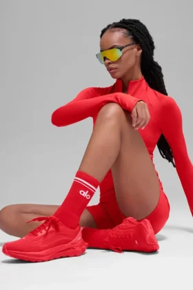Unisex halvhøye Throwback-sokker – Bright Red/White