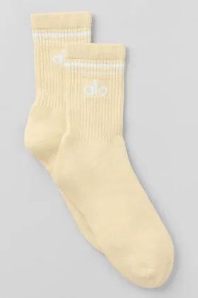 Unisex halvhøye Throwback-sokker – Candlelight Yellow/White