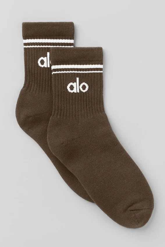 Unisex halvhøye Throwback-sokker – Espresso/hvit