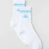 Unisex halvhøye Throwback-sokker – hvit/azurblå