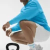 Unisex halvhøye Throwback-sokker – hvit/azurblå