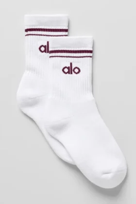 Unisex halvhøye Throwback-sokker – hvit/bordeaux