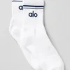Unisex halvhøye Throwback-sokker – hvit/marineblå