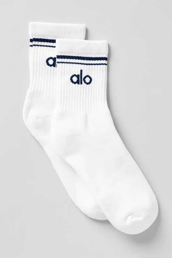 Unisex halvhøye Throwback-sokker – hvit/marineblå