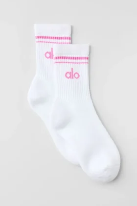 Unisex halvhøye Throwback-sokker – hvit/paradisrosa