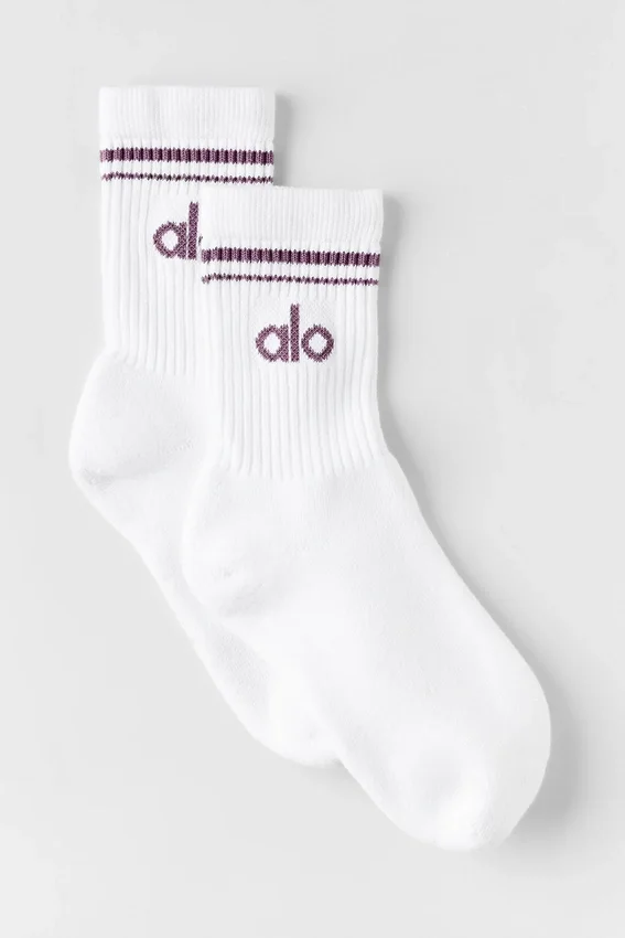 Unisex halvhøye Throwback-sokker – hvit/plum kiss