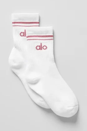 Unisex halvhøye Throwback-sokker – hvit/rosa villrose