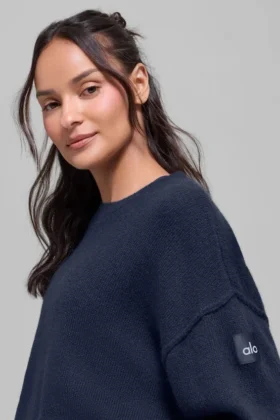 Unisex New Class-strikkegenser i ull og kashmir med rund hals – marineblå