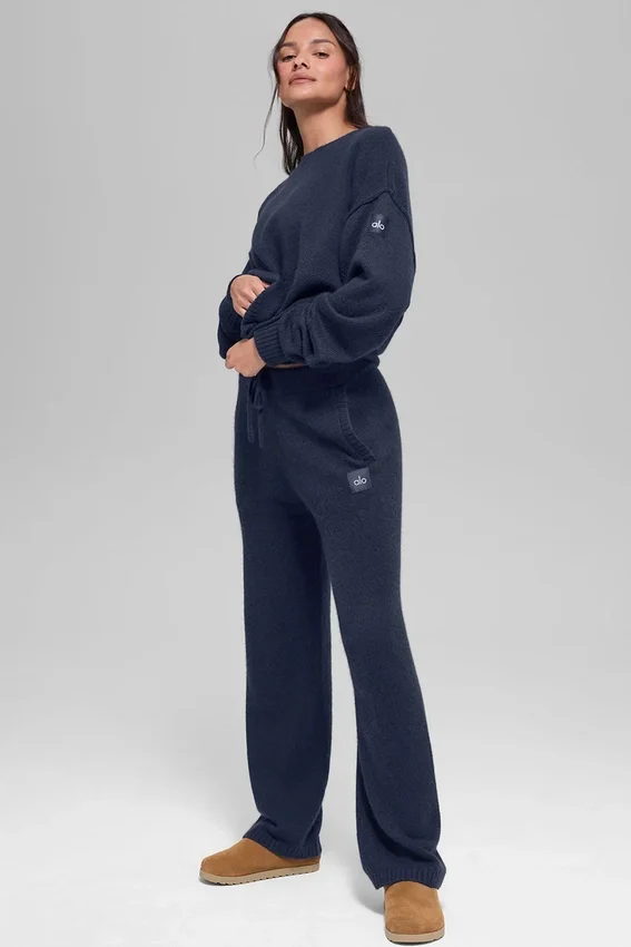 Unisex New Class-strikkegenser i ull og kashmir med rund hals – marineblå
