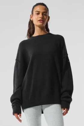 Unisex New Class-strikkegenser i ull og kashmir med rund hals – Svart