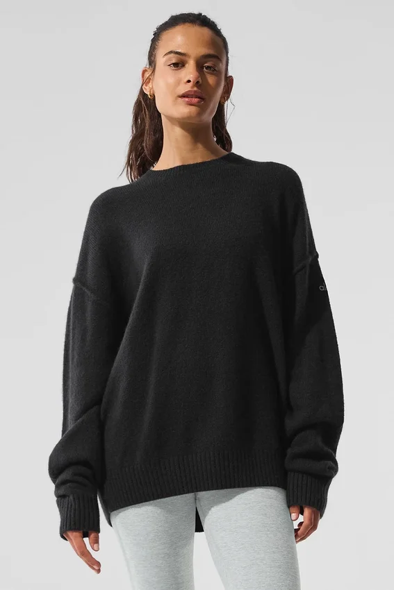 Unisex New Class-strikkegenser i ull og kashmir med rund hals – Svart