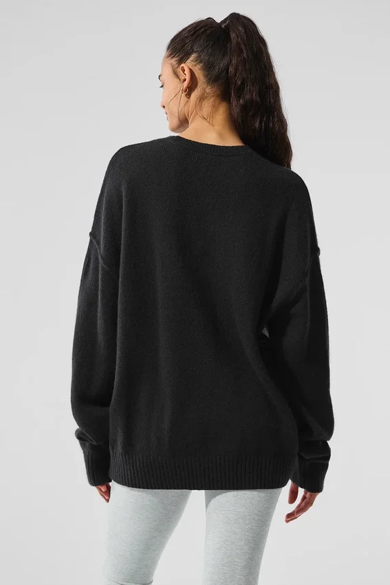 Unisex New Class-strikkegenser i ull og kashmir med rund hals – Svart