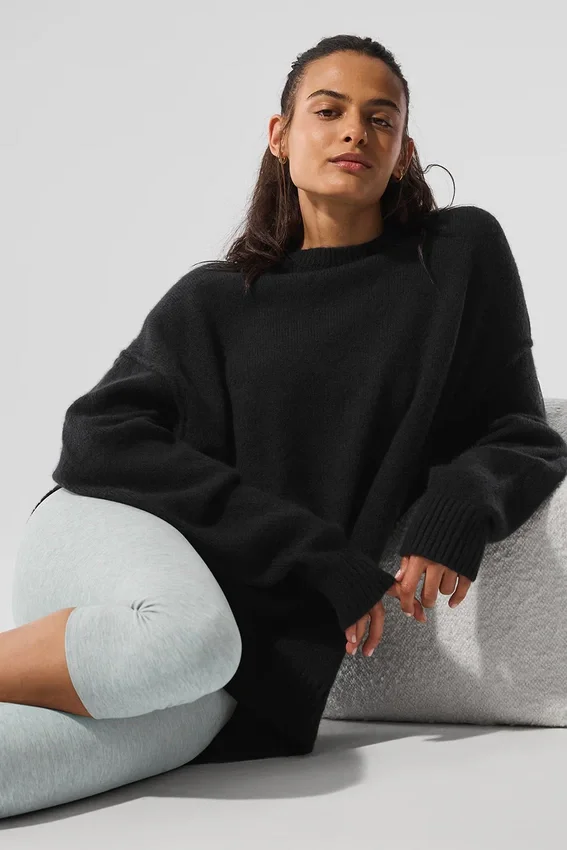 Unisex New Class-strikkegenser i ull og kashmir med rund hals – Svart