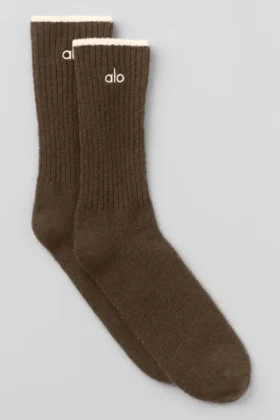Unisex-sokker i ull og kashmir med lett frostet overflate – Espresso Heather/Ivory