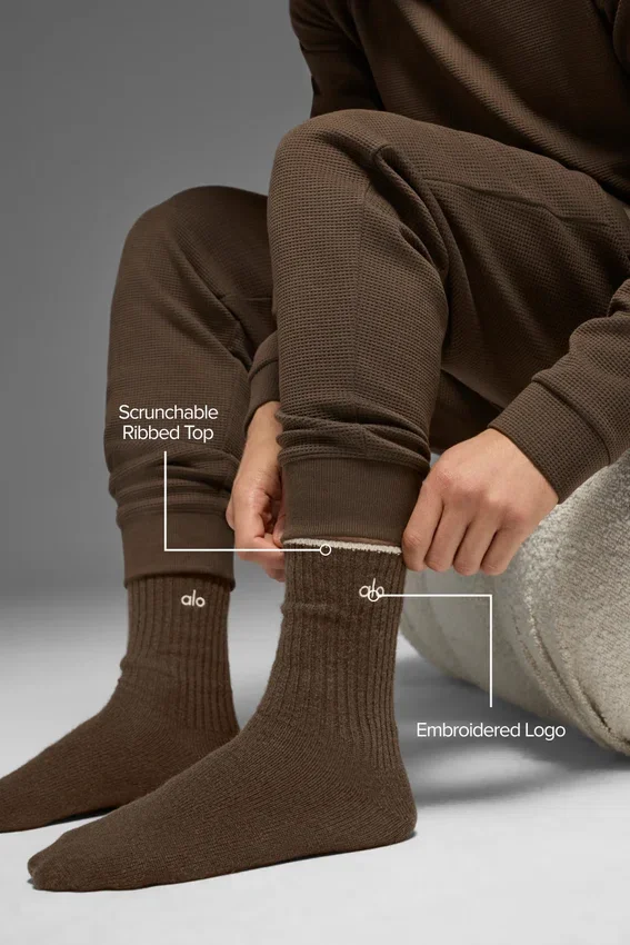 Unisex-sokker i ull og kashmir med lett frostet overflate – Espresso Heather/Ivory