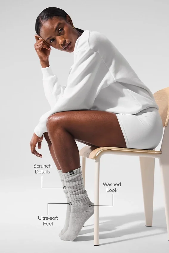 Unisex Washed Scrunch Sokker – Hazy Grey Wash